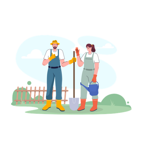 Couple doing farming activity Illustration