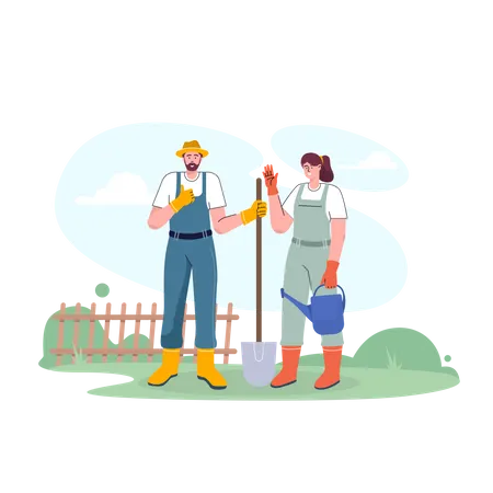 Couple doing farming activity  Illustration