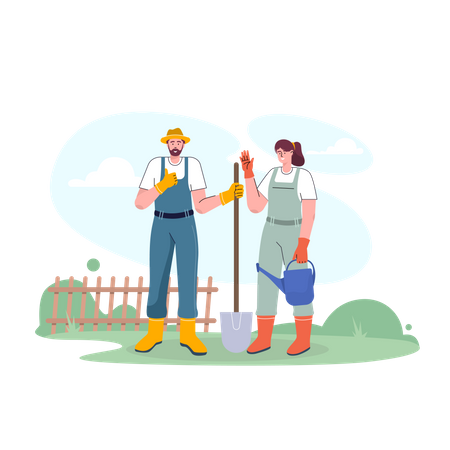 Couple doing farming activity  Illustration