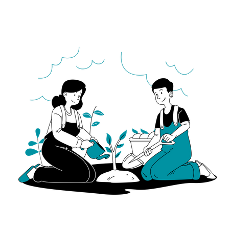 Couple doing gardening  Illustration