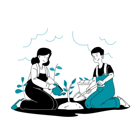 Couple doing gardening  Illustration