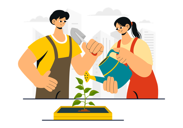 Couple doing Gardening  Illustration