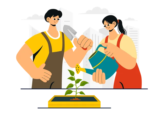 Couple doing Gardening  Illustration