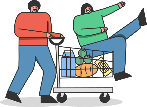 Couple doing grocery shopping Illustration