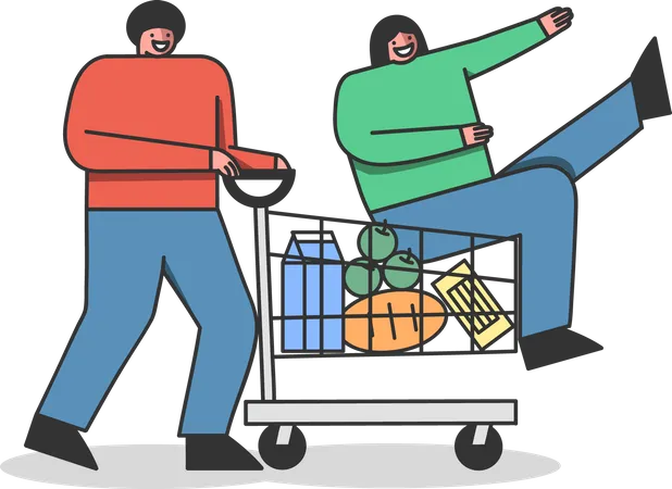 Couple doing grocery shopping Illustration
