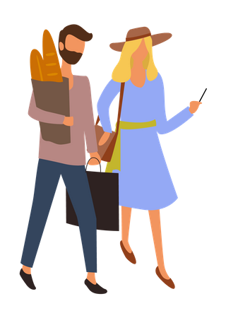 Couple doing grocery shopping  Illustration