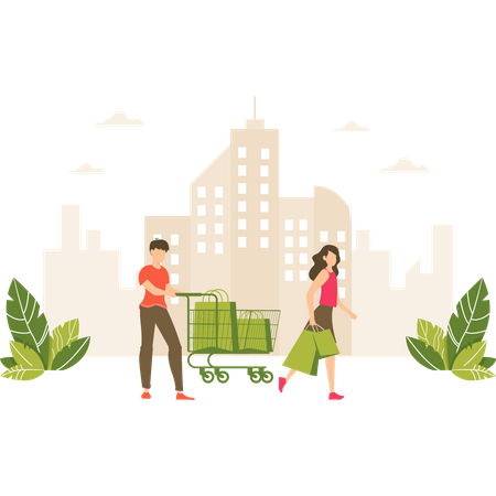 Couple doing grocery shopping  Illustration