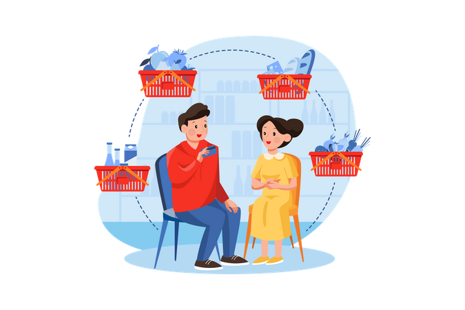 Couple doing grocery shopping payment through card payment Illustration