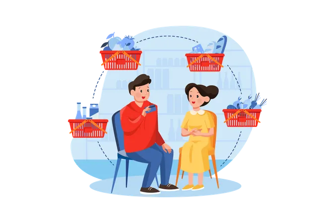 Couple doing grocery shopping payment through card payment  Illustration