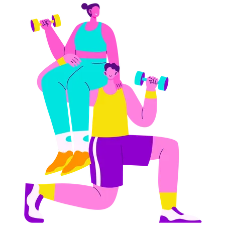Couple doing gym exercise  Illustration