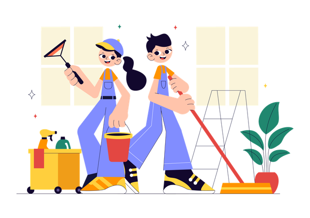 Couple doing Home Cleaning Service  Illustration