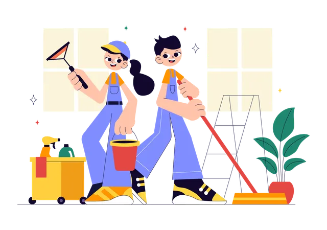 Couple doing Home Cleaning Service  Illustration