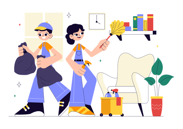 Couple doing Home dusting  Illustration