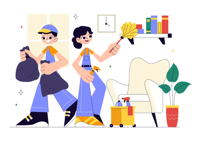 Couple doing Home dusting  Illustration
