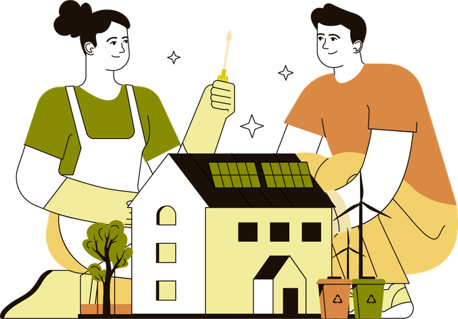 Couple doing  home renovation together  イラスト