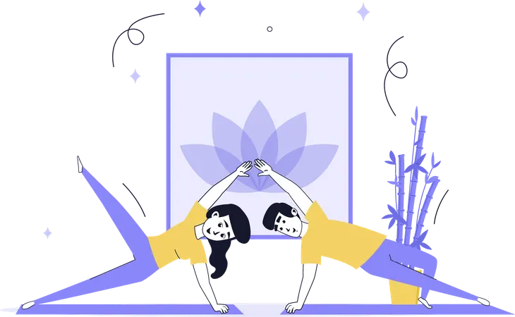 Couple doing home yoga  Illustration