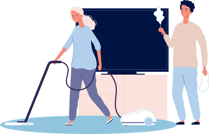 Couple doing house cleaning Illustration