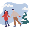 couple during winter illustrations