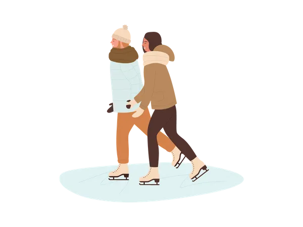 Couple doing ice skating  Illustration