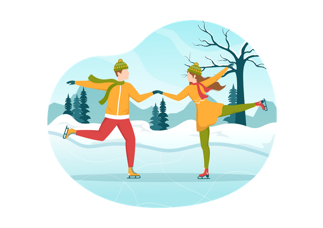 Couple doing ice skating by holding hands  Illustration