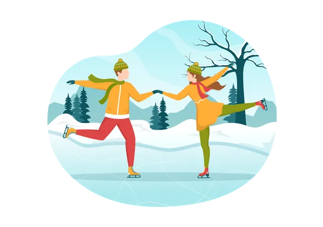 Couple doing ice skating by holding hands  Illustration