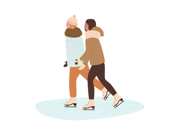 Couple doing ice skating  Illustration