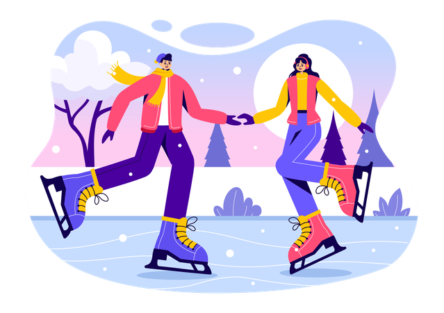 Couple doing ice skating in ice rink  Illustration