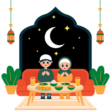Couple doing iftar party  Illustration