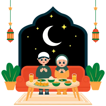 Couple doing iftar party  Illustration