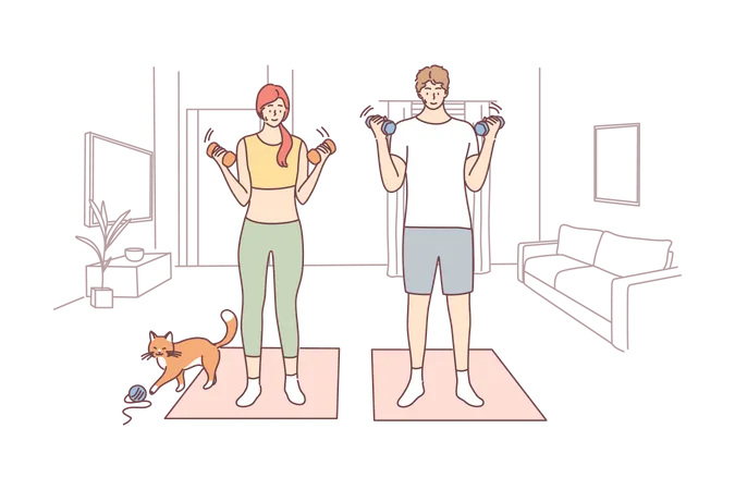 Couple doing jogging at home  Illustration