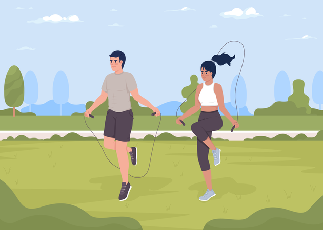 Couple Doing jumping rope exercise  Illustration