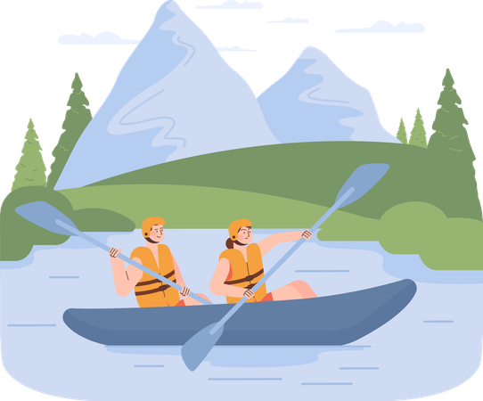 Couple doing kayaking  일러스트레이션