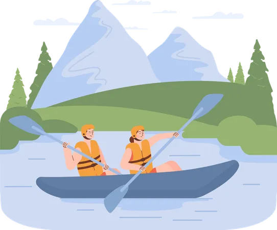 Couple doing kayaking  Illustration