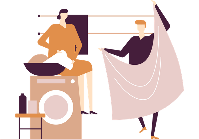 Couple doing laundry  Illustration