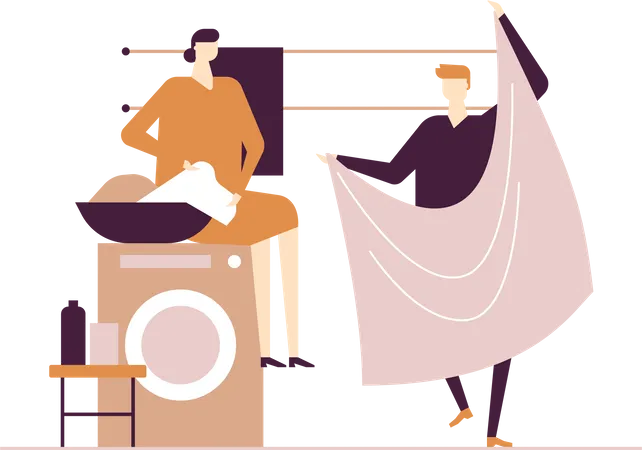 Couple doing laundry  Illustration