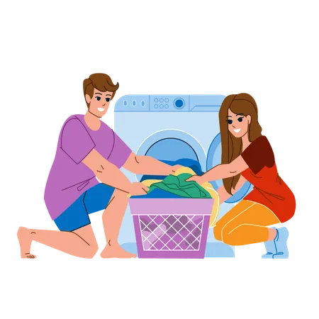 Couple doing laundry  Illustration