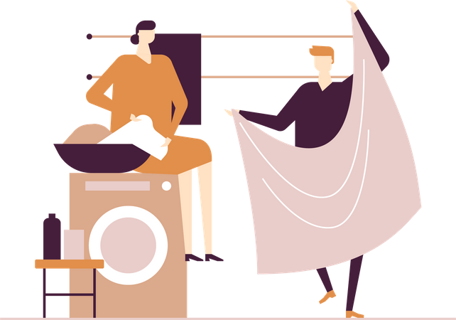 Couple doing laundry  일러스트레이션