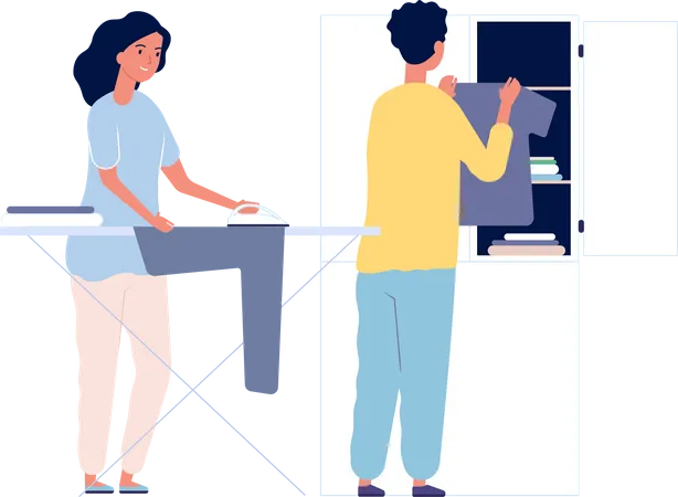 Couple doing laundry together  Illustration