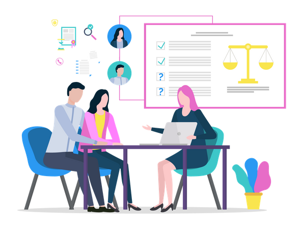 Couple doing legal procedures  Illustration