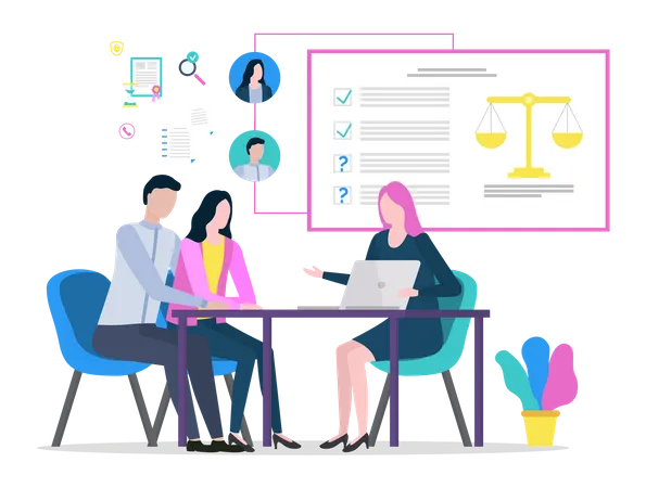 Couple doing legal procedures  Illustration