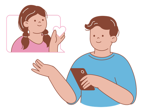 Couple Doing Love Chat on mobile  Illustration