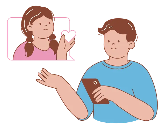 Couple Doing Love Chat on mobile  Illustration