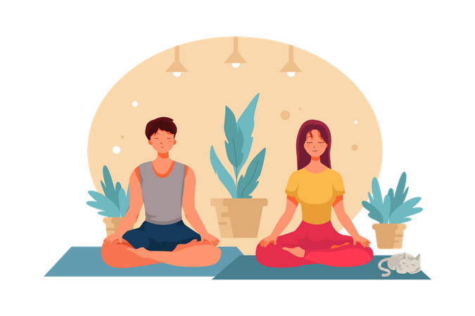 Couple doing meditation at home  Illustration