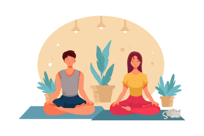 Couple doing meditation at home  Illustration