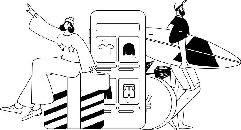 Couple doing mobile shopping  Illustration