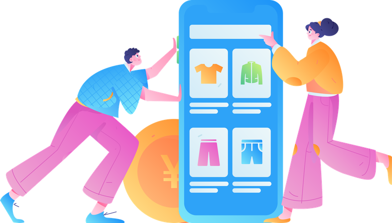 Couple doing mobile shopping  Illustration