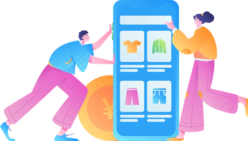 Couple doing mobile shopping  Illustration