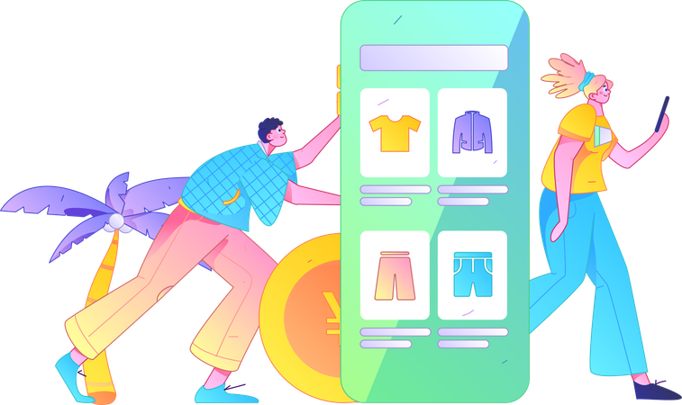 Couple doing mobile shopping  Illustration