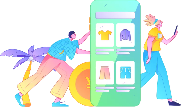 Couple doing mobile shopping  Illustration