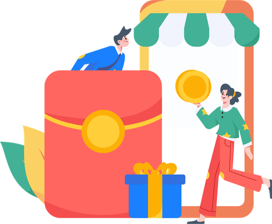 Couple doing mobile shopping  Illustration